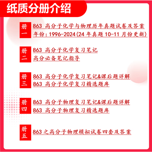 
26 Tianjin University Postgraduate Entrance Examination 863 Polymer Chemistry and Physics Tianda Materials Chemical Polymer Materials Real Questions Full Set of Packages Five Books of Paper Books Free Electronic Materials