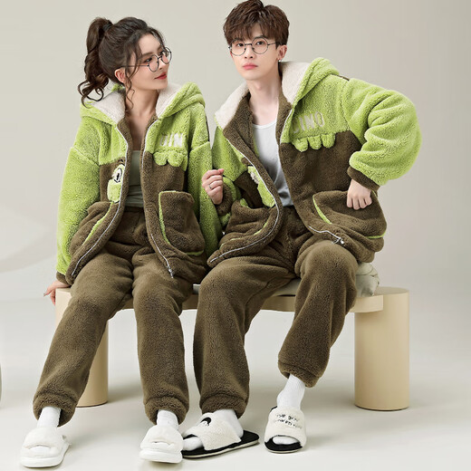 Jóvenes palabras de amor Pajamas en otoño e invierno, además de terciopelo engrosado para niñas, adolescentes, terciopelo de coral con capucha de ropa para el hogar de invierno ypf3895 dinosaurio macho XL (130-155Jin [Jin iguala 0.5 kg])