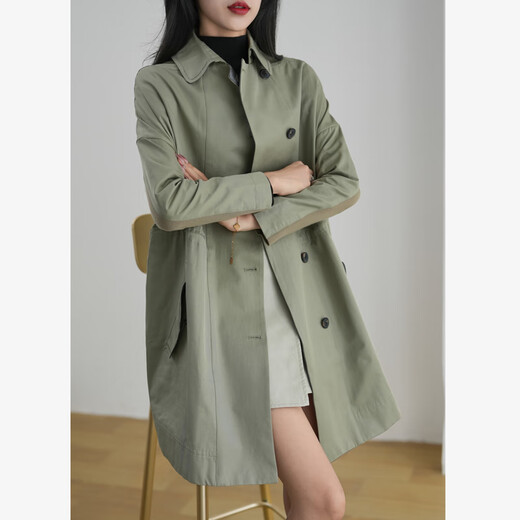 Touchmiss Island country high-end workplace women's clothing spring and autumn new loose high-waisted jacket windbreaker women's mid-length military green (pre-sale) S