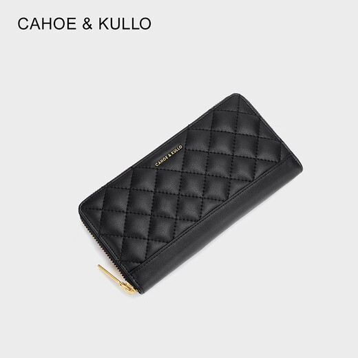 CAHOE KULLO官网牛皮钱包女长款2025新款手拿包女士卡包多卡位零钱包小钱夹女 黑色-小众ck女包生日礼物送女友 夏季实用走心高级感送闺蜜