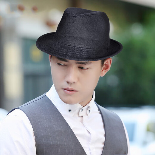apatia hat autumn and winter top hat men plus wool warm middle-aged and elderly British jazz hat women gentleman black retro L146 plus velvet dark gray 57cm