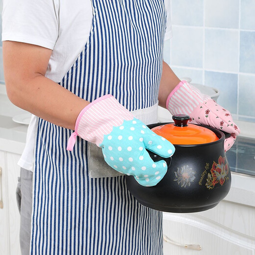 Shengying Oven Gloves Thickened Insulated Gloves Anti-scalding Gloves Microwave Oven Gloves Heat-Resistant Gloves Two Pack Coffee Wave Dots