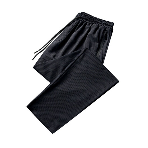 Lifeidi casual pants for men who work in labor protection pants for men ice silk loose wear-resistant dirty men work work trousers summer ice silk trousers tied feet black L100-115Jin[Jin equals 0.5 kg]