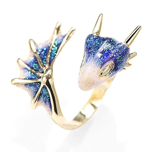Junzhi Qianke Unicorn Starry Sky Blue Dragon Dark Ring Men's and Women's Personality Niche Ring Light Luxury Trendy Starry Sky Blue Dragon High Quality Gift Box