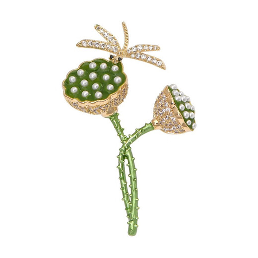 QUAMER gold store model dragonfly lotus brooch, high-end women's Chinese style exquisite corsage design, niche and versatile, green