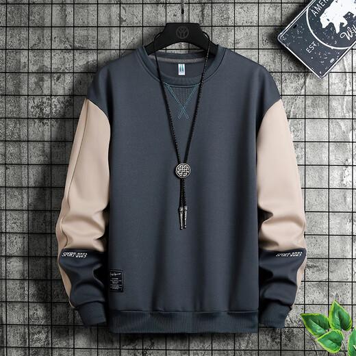 Woodpecker (TUCANO) large size sweatshirt men's spring and autumn casual loose round neck long-sleeved bottoming shirt with fat plus fat men's clothing FJNB452-6177 gray blue regular 6XL recommended 205-230Jin Jin equals 0.5 kg
