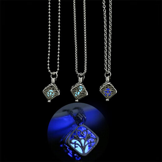 QMXD luminous necklace men's trendy hip-hop tree of life pendant student titanium steel chain versatile necklace men's sweater chain