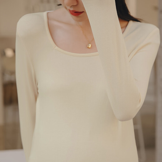 Miduli pregnant women's base shirt autumn and winter top square collar winter T-shirt pregnancy women's clothing autumn and winter clothes 6996 rice apricot color XL size