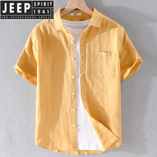 Jeep Spirit Herren-Wäsche Revers kurzärmeliges T-Shirt Lose Revers Top mit einer Krawatte mit einer Krawatte aus Baumwollwäsche Sommerkleidung 9711 Blau dunkle Farbe L.