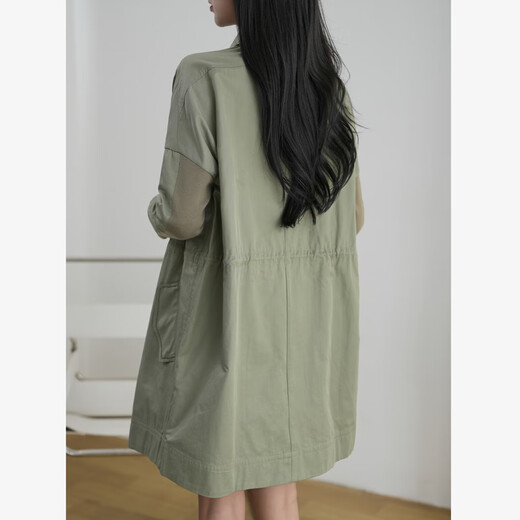 Touchmiss Island country high-end workplace women's clothing spring and autumn new loose high-waisted jacket windbreaker women's mid-length military green (pre-sale) S