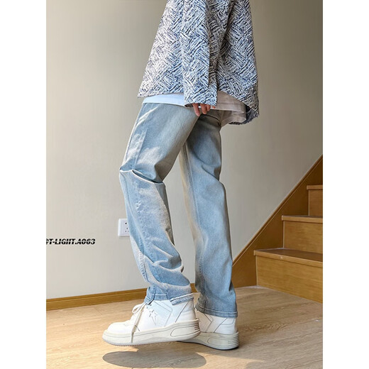 7 Jeans de alta calidad para hombres y otoñales Nuevos pantalones de patas rectas americanas de la calle Americana de la calle de moda de la marca Micro-Flare-Fit Versión estrecha Pantalones WKXS-K687 Azul L [Adecuado para el peso 120-135 Jin [Jin equivale a 0.5 kg]]]
