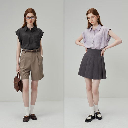 Fan Silan 23FS12142 French commuting lazy shirt simple large pocket solid color single-breasted shirt Hyacinth purple M