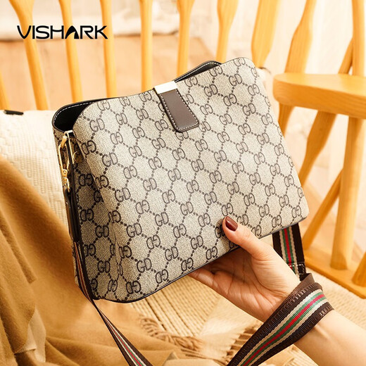 Shark bag women's bag retro print shoulder bag women's trendy casual bucket bag versatile crossbody bag women's bag gray
