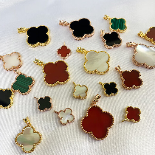 Amisha 18k gold AU750 real gold color gold four-leaf clover pendant necklace clavicle chain red and black agate pendant as a gift for girlfriend 20mm carnelian 18K rose gold (single pendant)