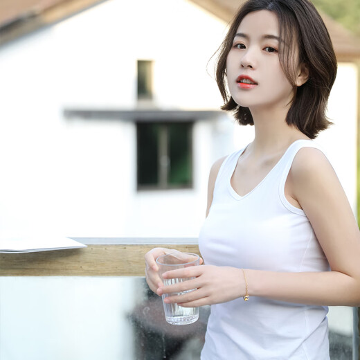 Hengyuanxiang pure cotton vest women's base knitted casual inner wear summer thin loose white sleeveless sports outer suspender coconut white + coffee 170/95 [recommended 110-120Jin [Jin equals 0.5 kg]]
