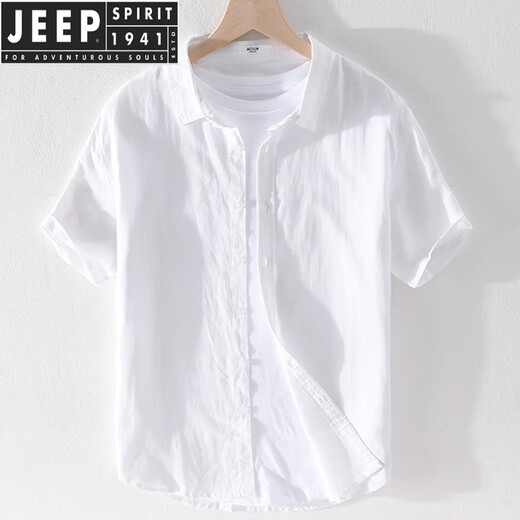 Jeep Spirit Herren-Wäsche Revers kurzärmeliges T-Shirt Lose Revers Top mit einer Krawatte mit einer Krawatte aus Baumwollwäsche Sommerkleidung 9711 Blau dunkle Farbe L.