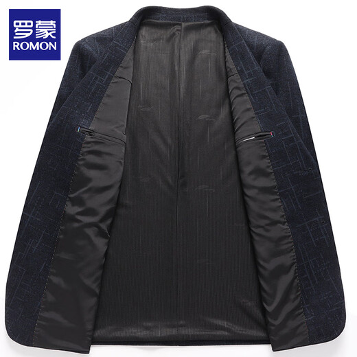 罗蒙休闲西服男士装秋冬季款商务中青年毛呢西装修身单便西厚款外套 20640/9923 深灰色 2XL /185