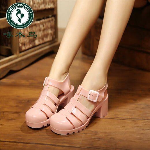 Pájaros carpinteros sandalias de mujer otoñales transparentes zapatos de cristal de tacón alto zapatos de gelatina sandalias plásticas bolsas de plástico gruesas botas de lluvia de plástico sandalias romanas plata (699) 37 (un tamaño más pequeño)