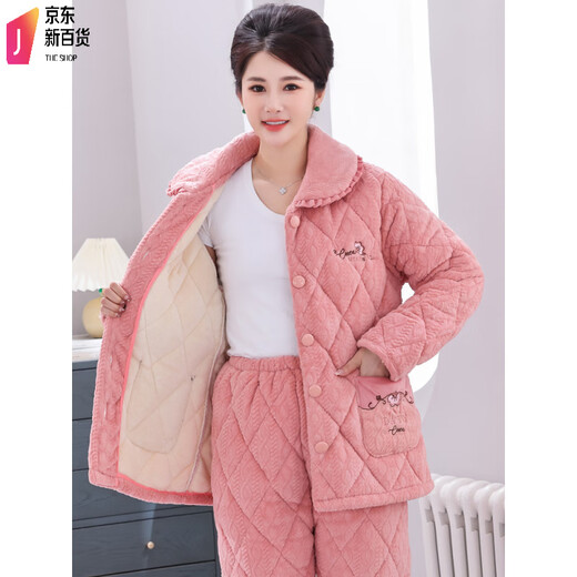 Antarctic pajamas for women in autumn and winter coral velvet three-layer cotton thickened warm and velvet middle-aged and elderly home clothes for mothers in winter 1105 lotus purple XL (110-130Jin [Jin equals 0.5 kg])
