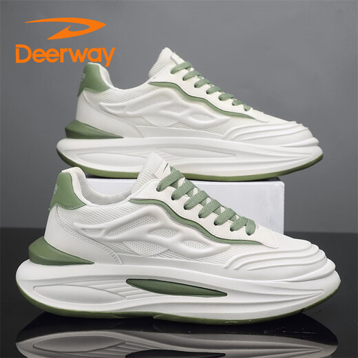 Deerway -Schuhe Herrenschuhe 2025 Sommer Daddy Schuhe Herren dicker Sohle atmungsaktives lässige Sportschuhe weiß hellgrün 42