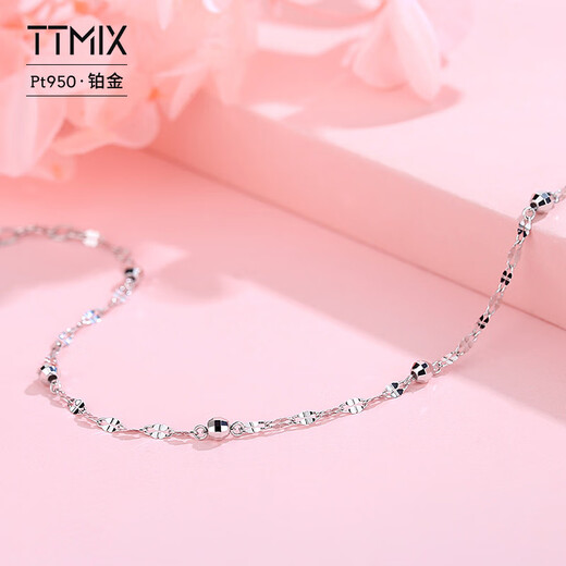 TTMIX women's Pt950 platinum bracelet round bead cool style versatile platinum chain for girlfriend 2.3-2.5g long 16+3cm.