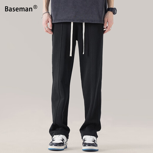 Baseman sweatpants men's autumn straight pants drapey casual pants trendy and versatile boys' loose sports pants Japanese pants men black L recommended 120-140Jin Jin equals 0.5 kg