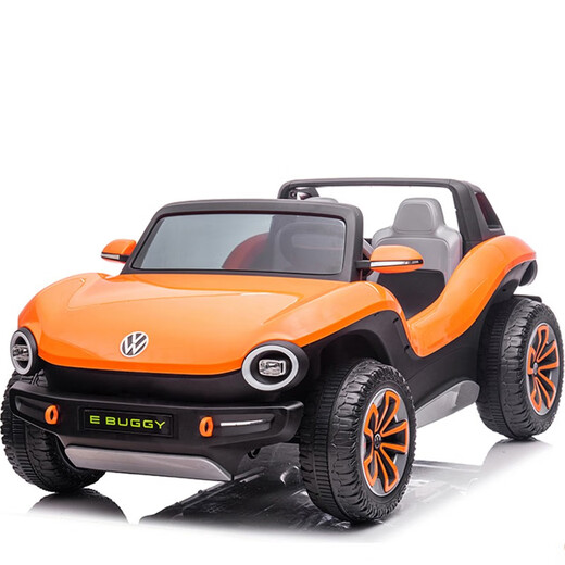 Join hands with Volkswagen Beetle electric children's car, four-wheeled baby with remote control, double toy car for children, can take adults with lithium battery, Supreme Red + soft wheels + large lithium battery, 6 hours of battery life