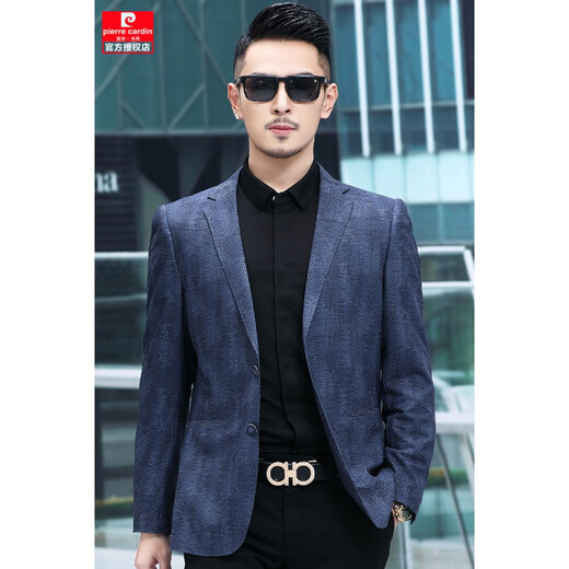 Pierre Cardin high-end light luxury spring and autumn men's casual suit middle-aged casual small suit jacket single suit business dad top knitted blue 185/96A