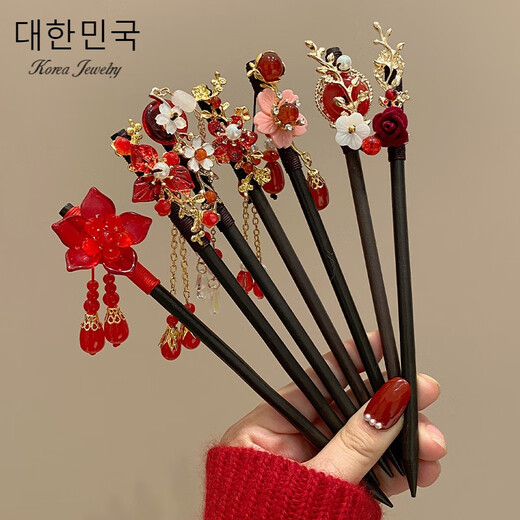 Qianla Children's Ancient Style Chinese-style Wooden Hairpin Girls' Walking Tassel Pendant Hair Accessories Red New Year's Eve Hair Accessories Liu Hanyan A22-308