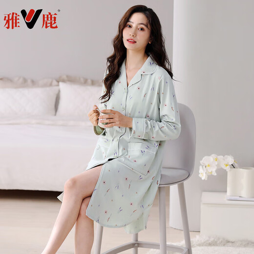 Yalu à manches longues à manches longues pour les femmes en été coton pur avec poitrine de poitrine cardigan simple pyjamas de printemps et d'automne vêtements de maison 2694 m (150-160 cm / 80-100jin [Jin est égal à 0,5 kg]))