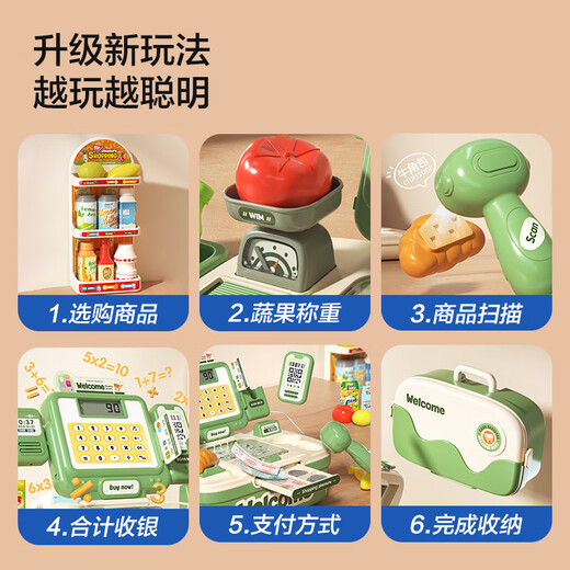 
Xinge convenience store popular online supermarket cash register children's toys play house girl kitchen simulation shopping cart male high-end powder [Cash register 64-piece set] folding storage [combined production of Dimanqi] birthday gift