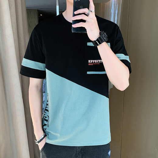 Dingfengbaoluo Kurzärärmelte T-Shirt Herren Sommer Trendy Brand Fünf-Punkte-halbärmelige Baumwoll-Baumwoll-T-Shirt-Top-Herrenkleidung 21056 Black XL