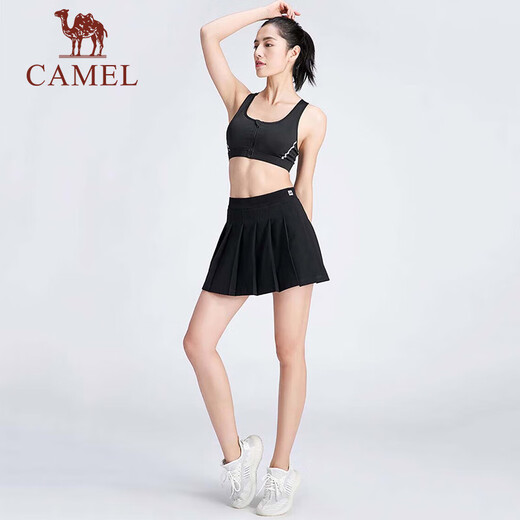 骆驼运动背心女士外穿聚拢美背跑步文胸瑜伽训练健身服内衣 J0S1Q9905，黑色，女 2XL