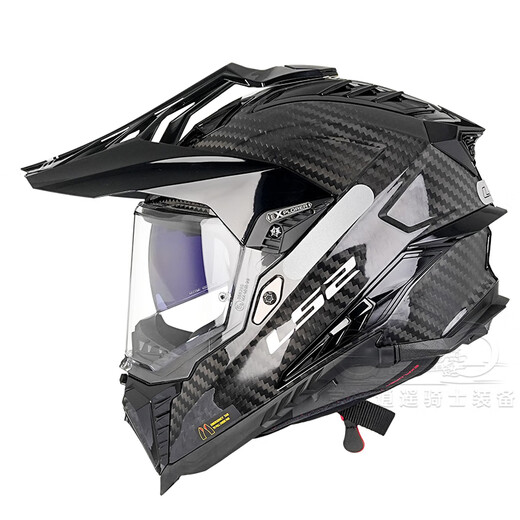 LS2 Carbon Faser Offroad Pull-Helm Motorradhelm Herren Motorrad Full Helm Full Helm Vier Jahreszeiten Atmungsfreie Dual-Objektiv MX701 Kohlefaser 6K-Gloss Schwarz-freier Sommereis-Kopfdecke XXXL (vorgeschlagen 62-63 cm)