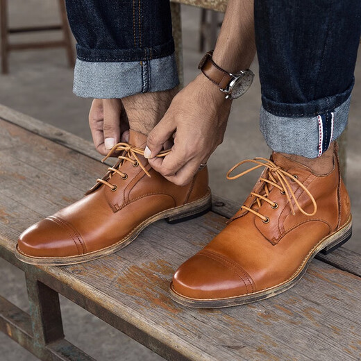 Kawazukiyou Style britannique Martin Boots Men's Summer Breatch et confortable Couper en cuir moyen Couche Cow Hide