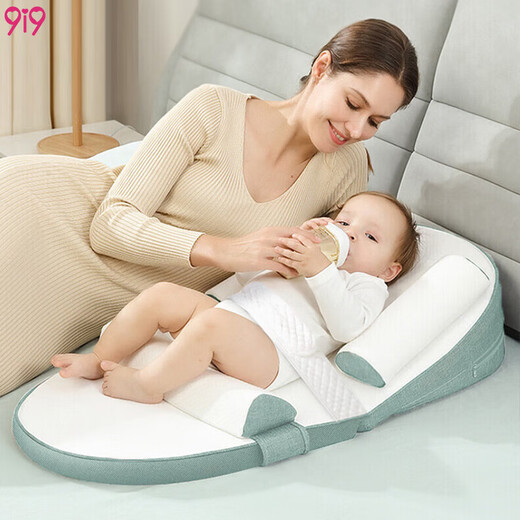 9i9 baby anti-vomiting slope cushion pillow newborn baby breastfeeding pillow auxiliary feeding pillow light oxygen green 0-36 months