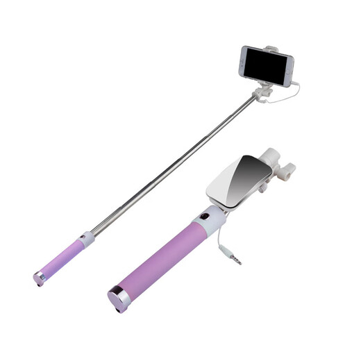 Mobiltelefon Selfie Stick Handheld Mini Draht-kontrolliertes Selfie-Artefakt [Rundloch-Kopfhörer-Schnittstelle] Selfie-Stick [Rotatable Mirror] Purple-Long 73c