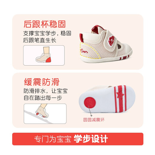 kids.ing toddler shoes 1-2 years old spring and autumn new baby boys and girls shoes Feimao mesh non-slip soft sole breathable Beige-Flying Chest Mark (summer style) 18 Suitable for foot length 11.5-12.0cm