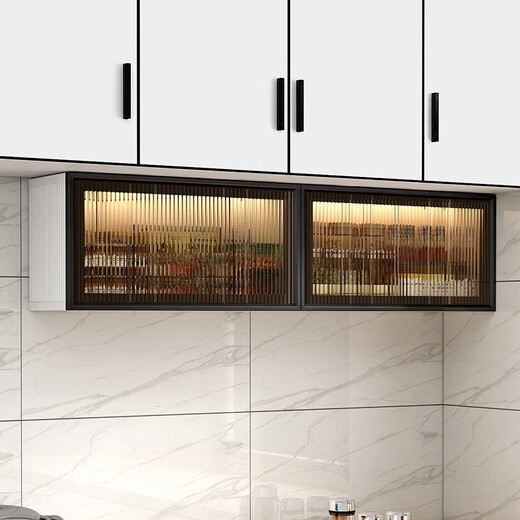 Pinjing aluminum alloy wall cabinet kitchen wall cabinet lower spice cabinet storage cabinet glass flip cabinet honeycomb aluminum wall cabinet storage rack flip up width 50 gray cabinet height 33 depth 22 no back panel no light brown glass