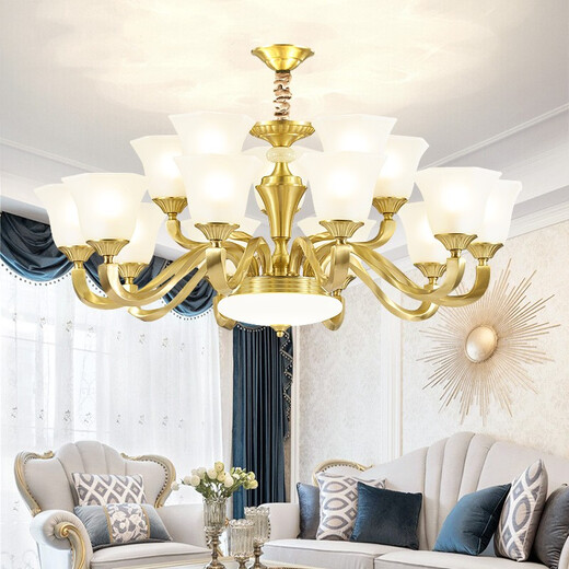 Boruike American Brass Chandelier Living Room Lights Luxury Luxury Amospheric Dining Room Lights Simple Retro Bedroom Study Light Duplex Floor Chandelier 691-8 Heads (avec LED à trois couleurs)
