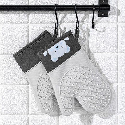 CCKO anti-scald gloves thickened double-layer heat-resistant high-temperature kitchen oven microwave oven baking special cotton silicone gloves anti-scald silicone gloves a pair
