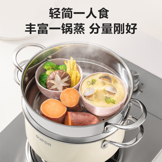 SUPOR 304 stainless steel double-layer steamer double-bottom gas induction cooker steamer 22cm white EZ22SAS01-W