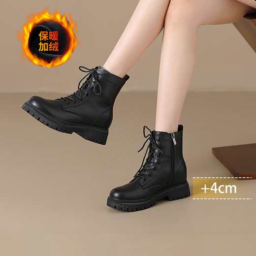 ZHR Martin boots for women, autumn and winter retro British boots for women, fashionable and versatile plus velvet short boots for women, ES08A black 37