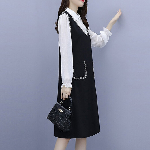 Shanidoluo large size women's dress spring new style fat mm temperament plus obese people look slimming style waist-covering skirt 16759 16753-Black 2XL Recommended 130-150Jin [Jin equals 0.5 kg] to wear