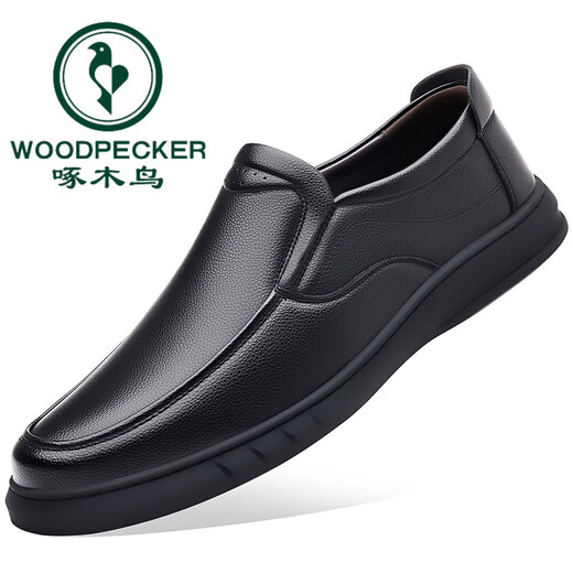 Capa de la cabeza de Woodpecker Cawhide Soft Sole Men's Business Casual Cuero zapatos de cuero de moda para hombres Baita Shoes informales de un pie de un pie 6629 Negro (estilo de cordón) más zapatos de algodón de terciopelo 40