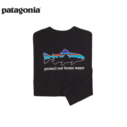 Patagonia Men's Cotton Blend Fly Fishing Logo Round Neck Long Sleeve T-Shirt HomeWater Trout 37574 BLK L