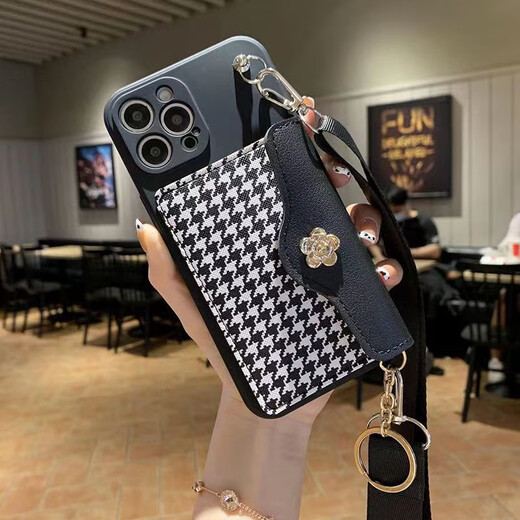 Collier Huawei Phone Mobile Lanyard Crossbody peut être soutenu par une corde Boîte de téléphone mobile Feel Halter Couc Durable Portefeuille Bagure de cartes de cartes Houndstooth Brown Bott