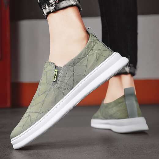Huili canvas men's shoes with all seasons breathable thin one-foot sports and casual board shoes ice silk old Beijing cloth shoes odor-proof trendy shoes gray 41