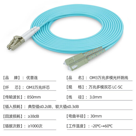 优普连 电信级万兆多模光纤跳线lc-lc-FC-SC-ST OM3多模双芯尾纤 抗弯曲数据机房专用光纤线 OM3万兆多模双芯LC-SC 2米