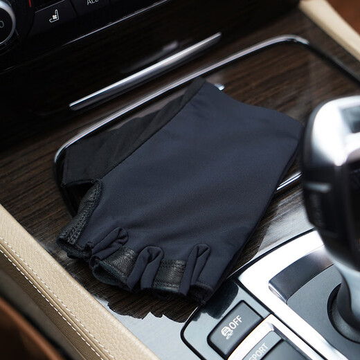 NOOLDERS Men's Half Finger Cycling Driving Genuine Leather Gloves Motorcycle Gloves Half Fingerless Driving Leather Gloves Slim Fit Lycra Leather Combination Design Black (Single Layer No Lining) L Size